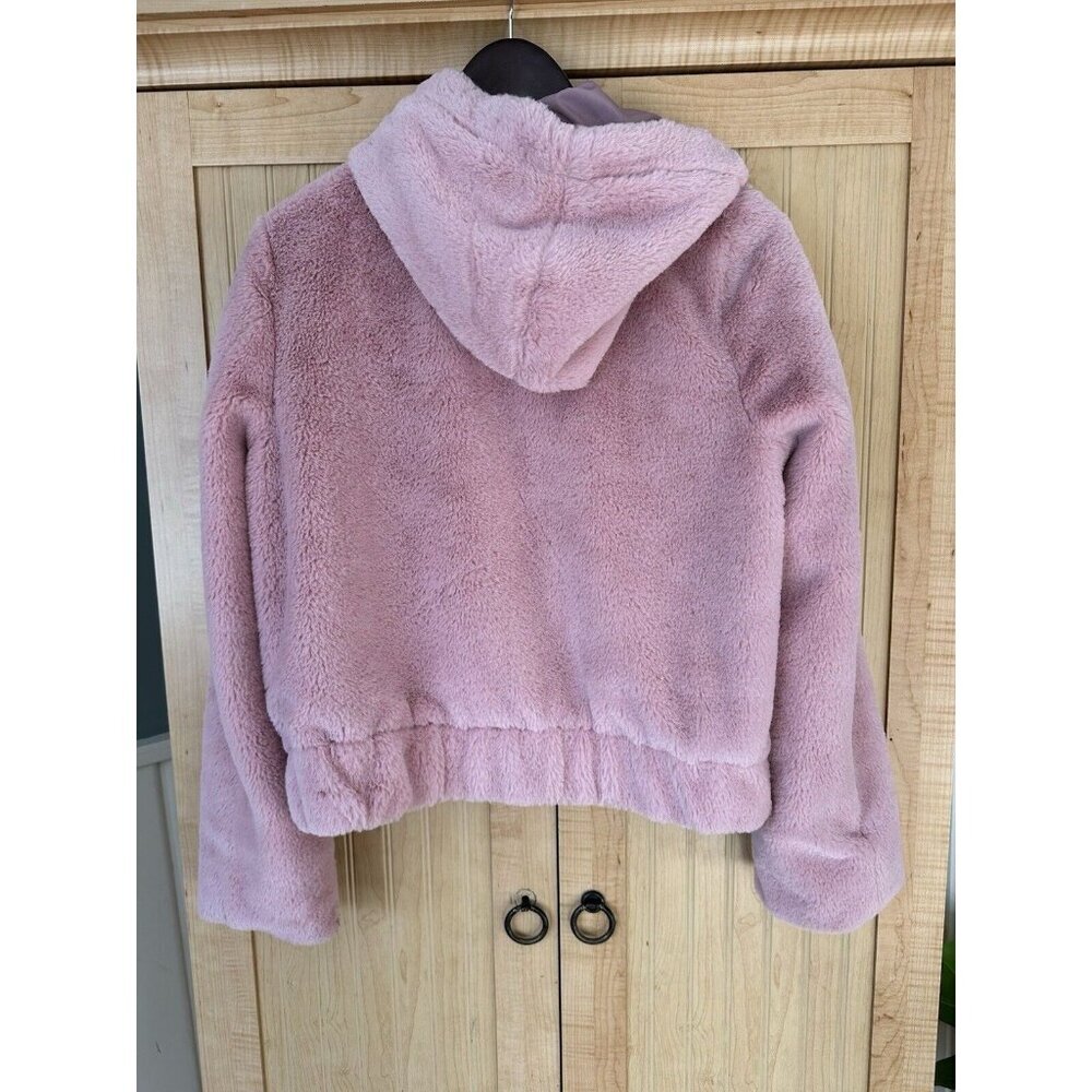Mailener Paris Womens Jacket Faux Mink Fur Fuzzy Soft Coat Full Zip Pink Small - Picture 8 of 9